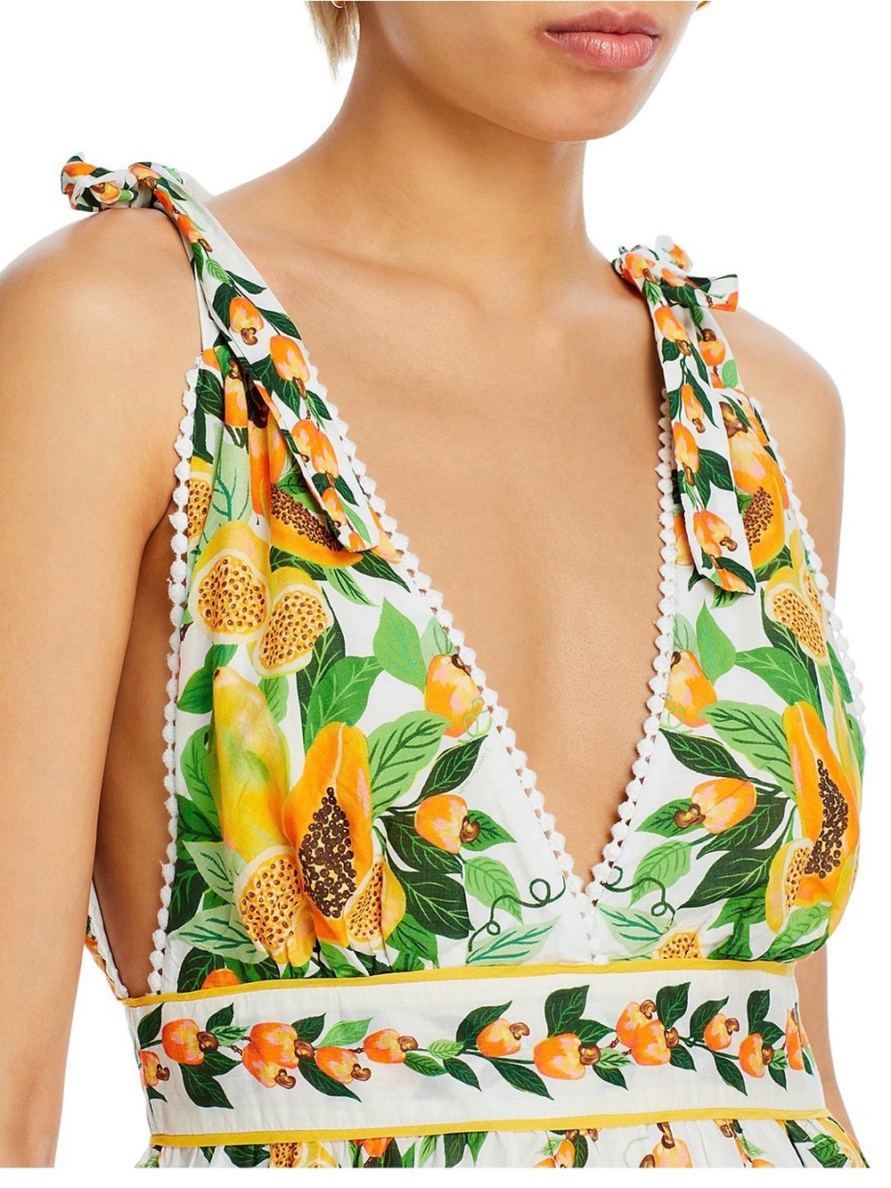 FARM Rio White Floral Tie-Shoulder Dress with Green and Orange Details - Picture 4 of 7